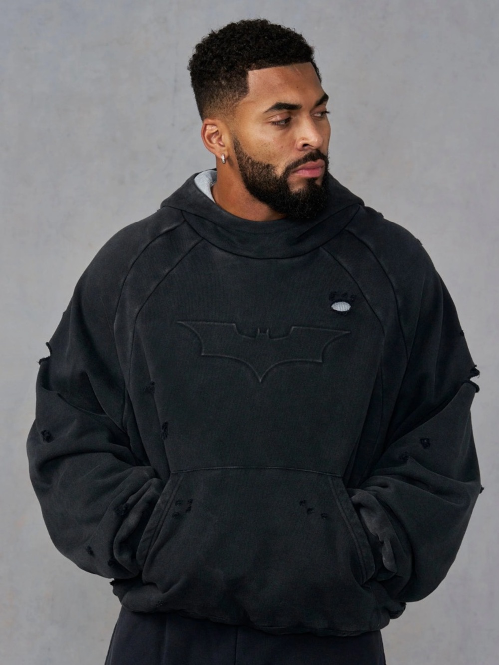 YoungLA Distressed Batman Hoodie - Charcoal